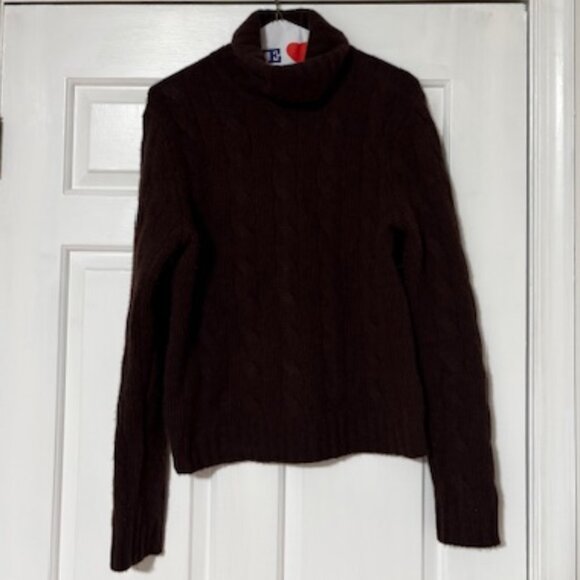 POLO Ralph Lauren 100% Cable-knit Cashmere Chocolate Brown Turtleneck - Picture 5 of 9